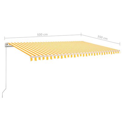 vidaXL Tenda na ručno uvlačenje sa stupovima 5 x 3,5 m žuto-bijela