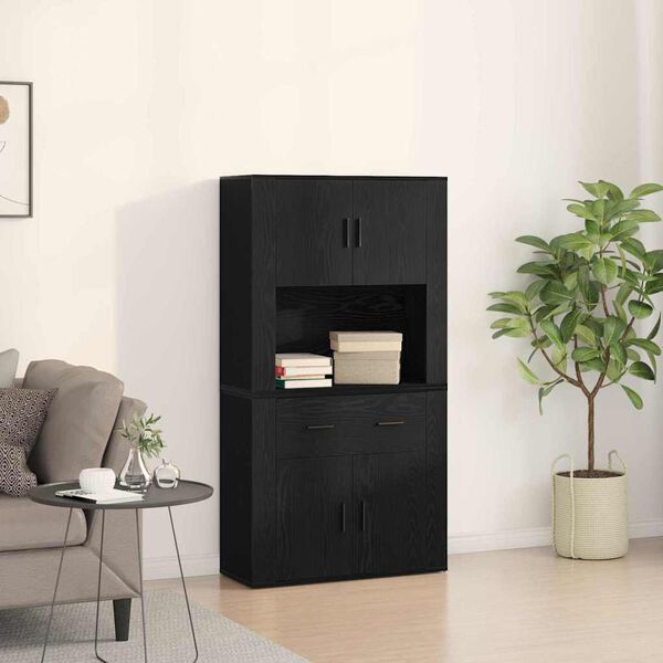 vidaXL Highboard Crni hrast 80 x 33 x 150 cm Konstruirano drvo