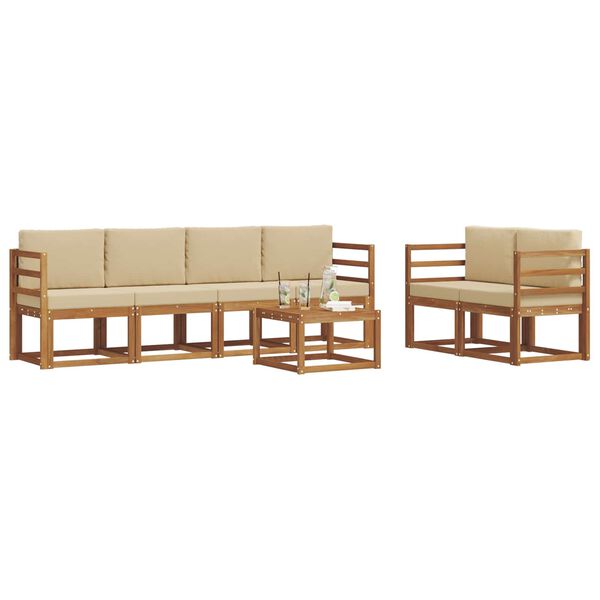 vidaXL Set vanjskih sofa 7 pcs Prirodna i bež Čvrsto drvo akacije