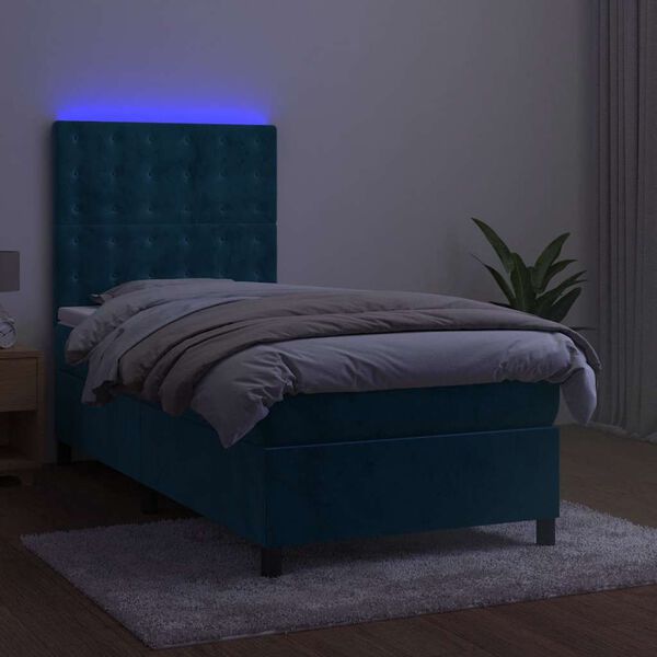 vidaXL Krevet box spring s madracem LED tamnoplavi 90x190 cm bar&scaron;un