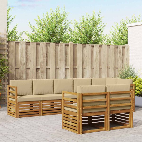 vidaXL Setovi sofa s jastukom 8 pcs Prirodna i bež Čvrsto drvo akacije