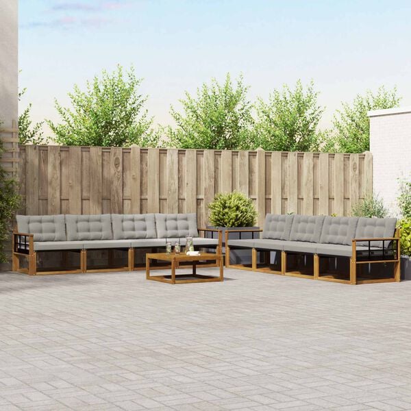 vidaXL Set vanjskih sofa s jastukom 9 pcs Prirodna i svijetlo siva