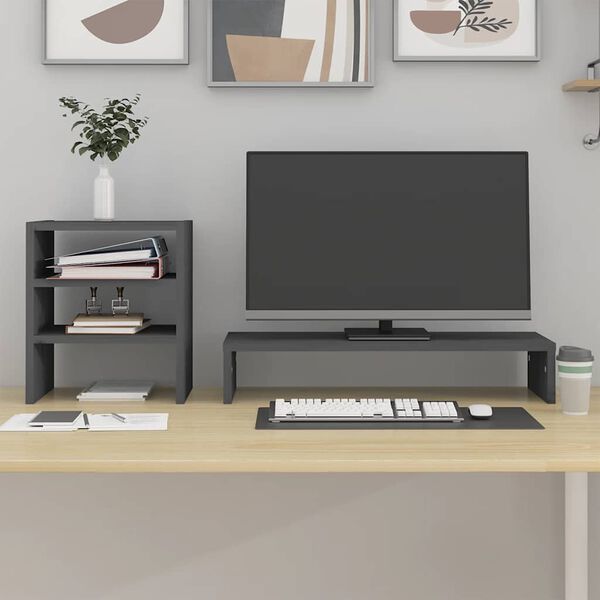 vidaXL Stalak za monitor sivi 81 x 20 x 30 cm od masivne borovine