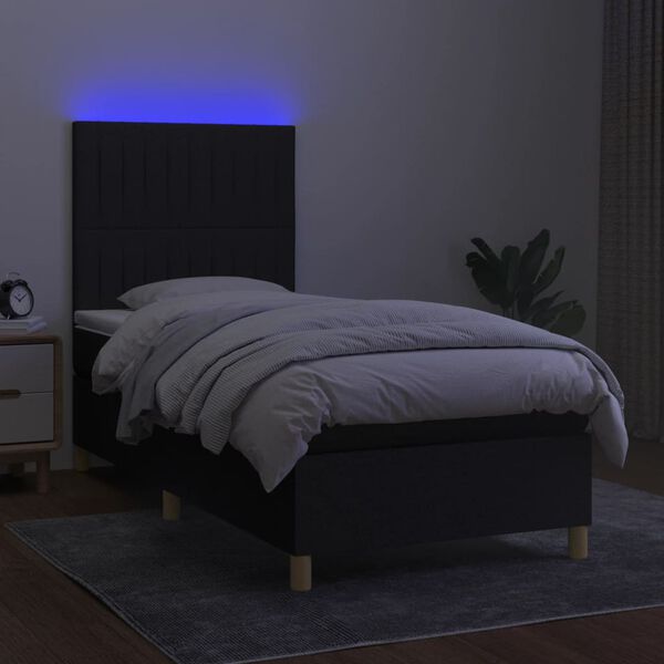 vidaXL Krevet box spring s madracem LED crni 80 x 200 cm od tkanine