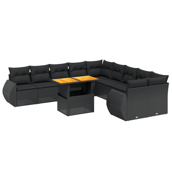 vidaXL 11-dijelni set vrtnih sofa od poliratana s jastucima crni