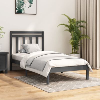 vidaXL Okvir za krevet od masivne borovine sivi 100 x 200 cm