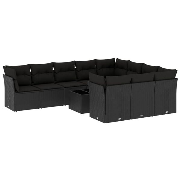 vidaXL 11-dijelni set vrtnih sofa od poliratana s jastucima crni