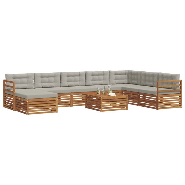 vidaXL Setovi sofa 9 pcs Prirodna i svijetlo siva Čvrsto drvo akacije
