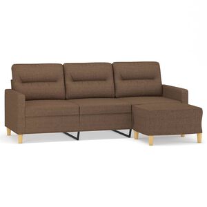 vidaXL Trosjed s tabureom smeđi 180 cm od tkanine