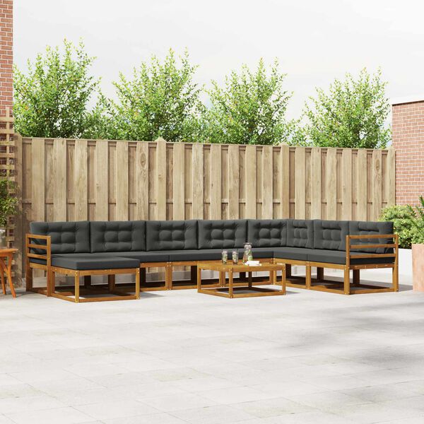 vidaXL Set vanjskih sofa s jastukom 9 pcs Prirodna i antracit