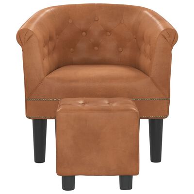 vidaXL Zaobljena fotelja od umjetne kože s tabureom smeđa