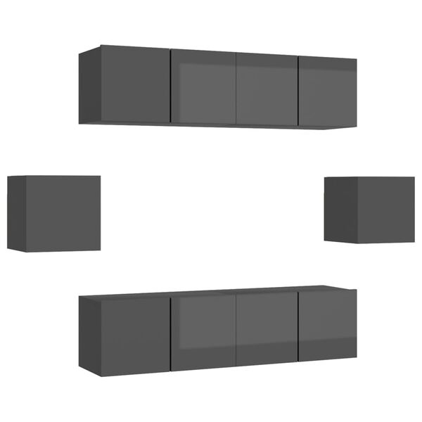 vidaXL 6-dijelni set TV ormarića visoki sjaj sivi konstruirano drvo