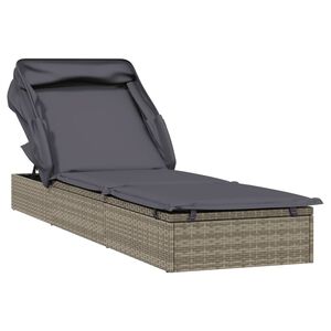 vidaXL Ležaj za sunčanje sklopivi krov sivi 213 x 63 x 97 cm poliratan