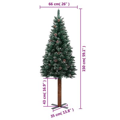 vidaXL Tanko božićno drvce s pravim drvom i snijegom zeleno 150 cm