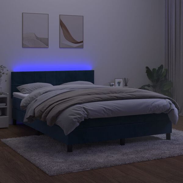 vidaXL Krevet box spring s madracem LED tamnoplavi 140x190 cm bar&scaron;un