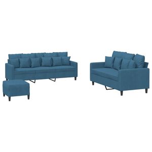 vidaXL 3-dijelni set sofa s jastucima plavi bar&scaron;unasti