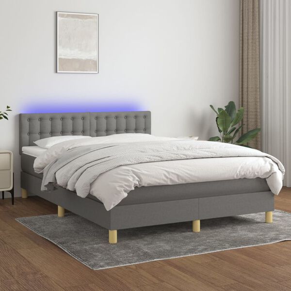vidaXL Krevet box spring s madracem LED tamnosivi 140x200 cm tkanina