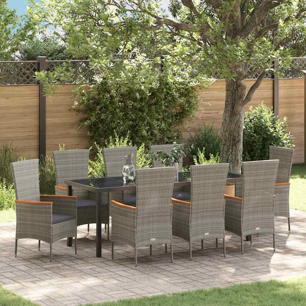 vidaXL Vrtni set za objed 9 pcs Siva Čelik s prahom premazan