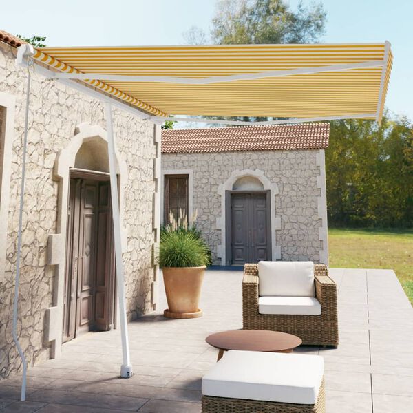 vidaXL Samostojeća tenda na ručno uvlačenje 300 x 250 cm žuto-bijela