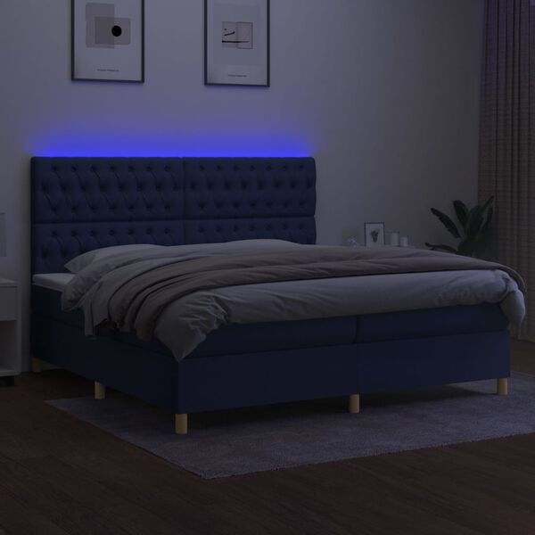 vidaXL Krevet box spring s madracem LED plavi 200x200 cm od tkanine