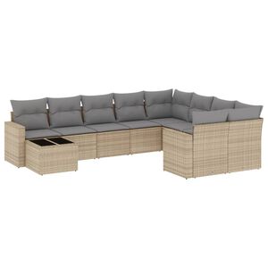 vidaXL 10-dijelni set vrtnih sofa s jastucima bež od poliratana