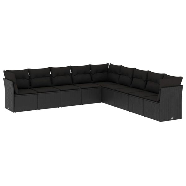 vidaXL 9-dijelni set vrtnih sofa s jastucima crni od poliratana