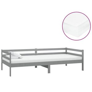 vidaXL Dnevni ležaj s madracem 90 x 200 cm sivi od masivne borovine
