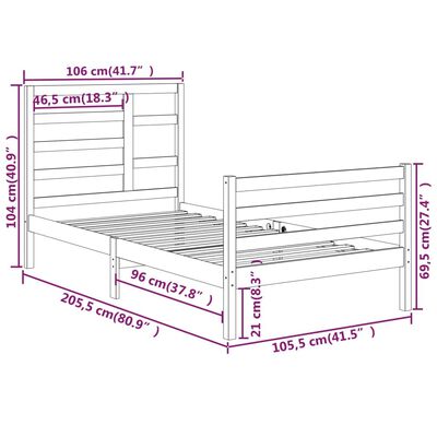 vidaXL Okvir za krevet od masivnog drva 100 x 200 cm