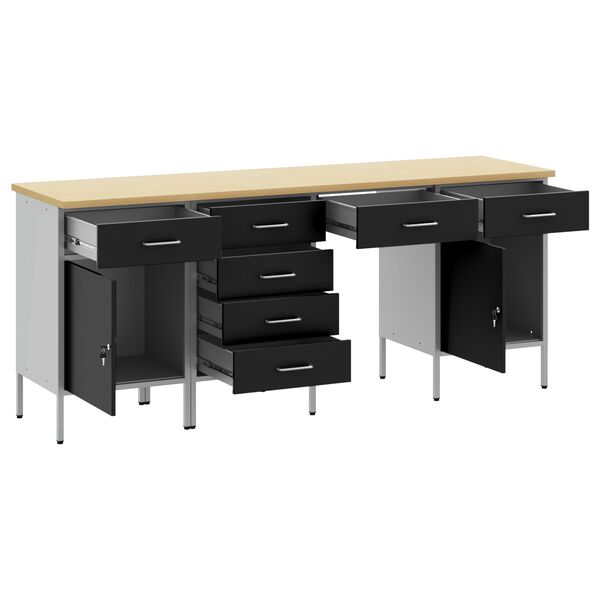 vidaXL Radni ormar s ladicama s pohranom 4 pcs Crna 200 x 55 x 85 cm