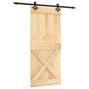 vidaXL Klizna vrata Prirodna i crna 90 x 210 cm Čvrsta borovina