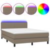 vidaXL Krevet box spring s madracem LED smeđesivi 140x200 cm tkanina