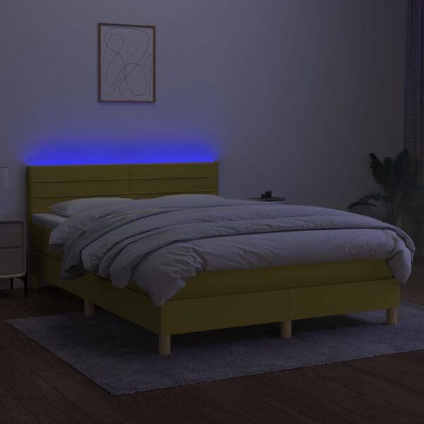 vidaXL Krevet box spring s madracem LED zeleni 140x190 cm od tkanine