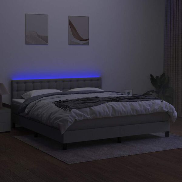 vidaXL Krevet box spring s madracem LED svjetlosivi 160x200 cm tkanina