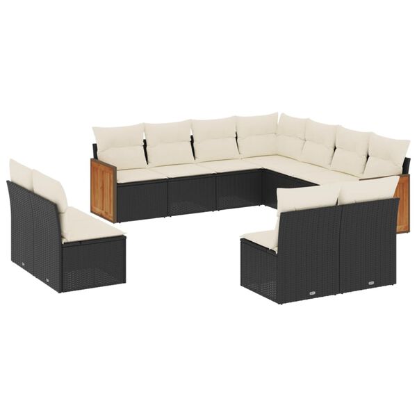 vidaXL 11-dijelni set vrtnih sofa od poliratana s jastucima crni