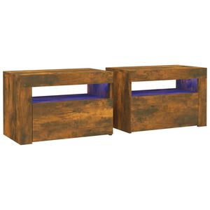 vidaXL Noćni ormarići 2 kom s LED svjetlima boja hrasta 60x35x40 cm