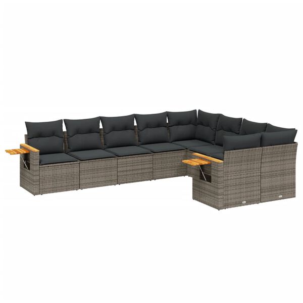 vidaXL 9-dijelni set vrtnih sofa od poliratana s jastucima sivi