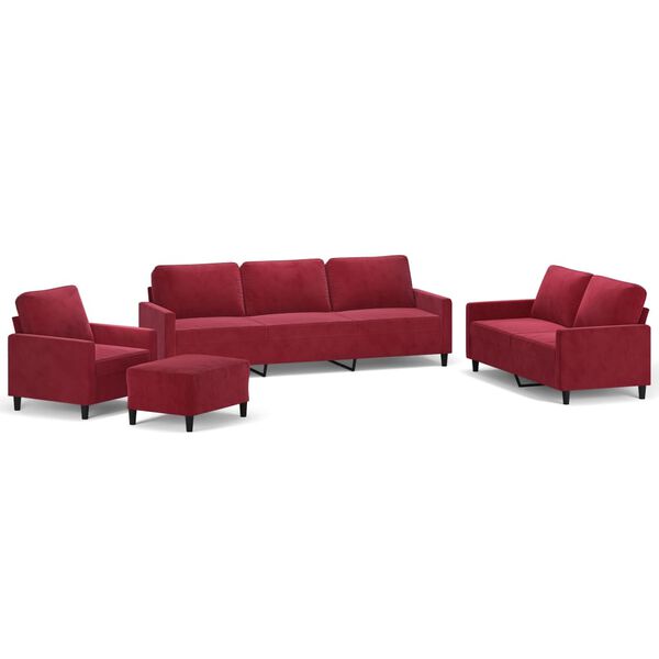 vidaXL 4-dijelni set sofa s jastucima crvena boja vina bar&scaron;unasti