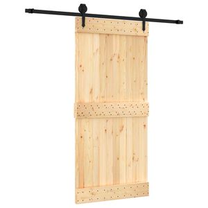 vidaXL Klizna vrata Prirodna i crna 95 x 210 cm Čvrsta borovina