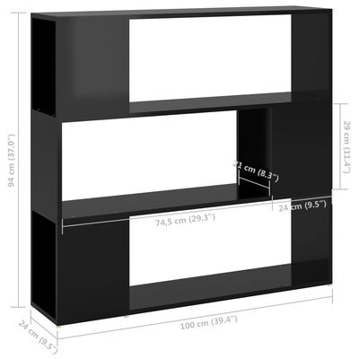 vidaXL Ormarić za knjige / pregrada visoki sjaj crni 100 x 24 x 94 cm