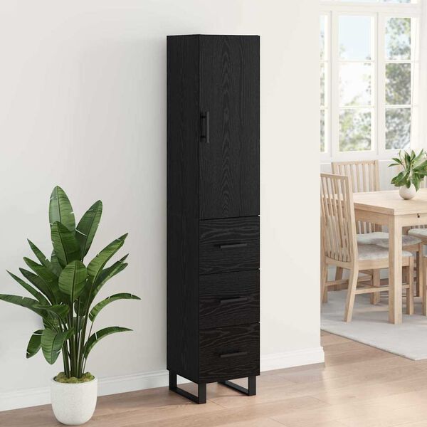 vidaXL Highboard Crni hrast 34,5 x 34 x 180 cm Konstruirano drvo