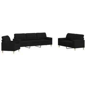 vidaXL 3-dijelni set sofa s ukrasnim jastucima crni od tkanine