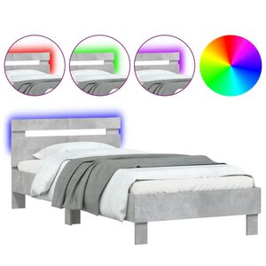 vidaXL Okvir kreveta s uzglavljem LED siva boja betona 100 x 200 cm