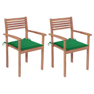 vidaXL Vrtne stolice sa zelenim jastucima 2 kom od masivne tikovine