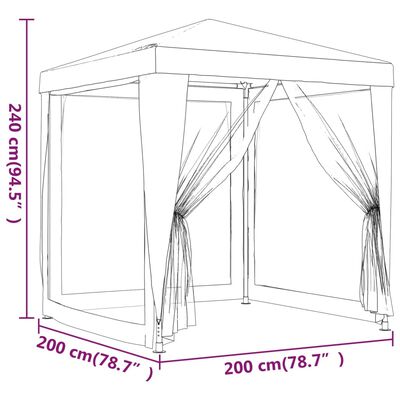 vidaXL Šator za zabave s 4 mrežasta bočna zida antracit 2 x 2 m HDPE