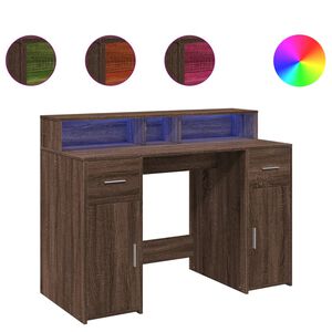 vidaXL Radni stol s LED svjetlima smeđa boja hrasta 120x55x91cm drveni