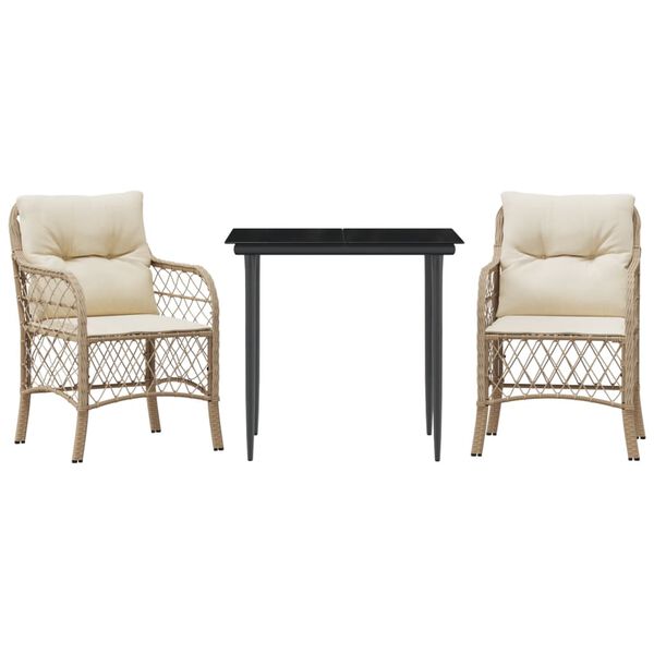 vidaXL 3-dijelni bistro set s jastucima bež od poliratana