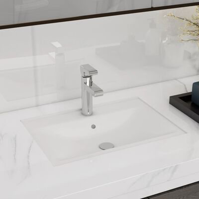 Keramički kupaonski umivaonik sa slavinom i otvorom bijeli pravokutni