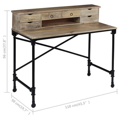 vidaXL Pisaći stol od masivnog drva manga i čelika 110 x 50 x 96 cm