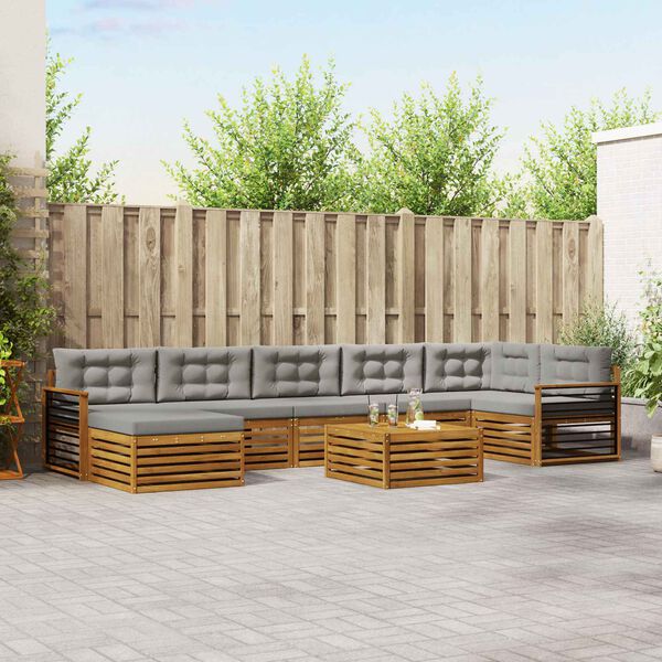 vidaXL Setovi sofa 8 pcs Prirodna i svijetlo siva Čvrsto drvo akacije