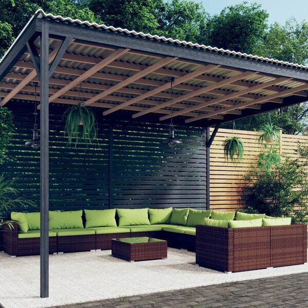 vidaXL 11-dijelna vrtna garnitura od poliratana s jastucima smeđa